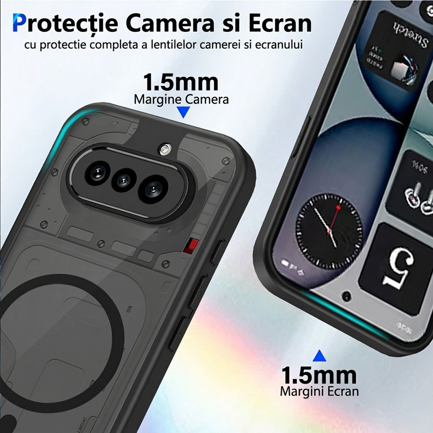 Husa pentru Nothing Phone 4a, Inel MagSafe Integrat, PC Mat Catifelat, Protectie Obiectiv, Rezistenta la Impact, Fixare Precisa, Negru Transparent