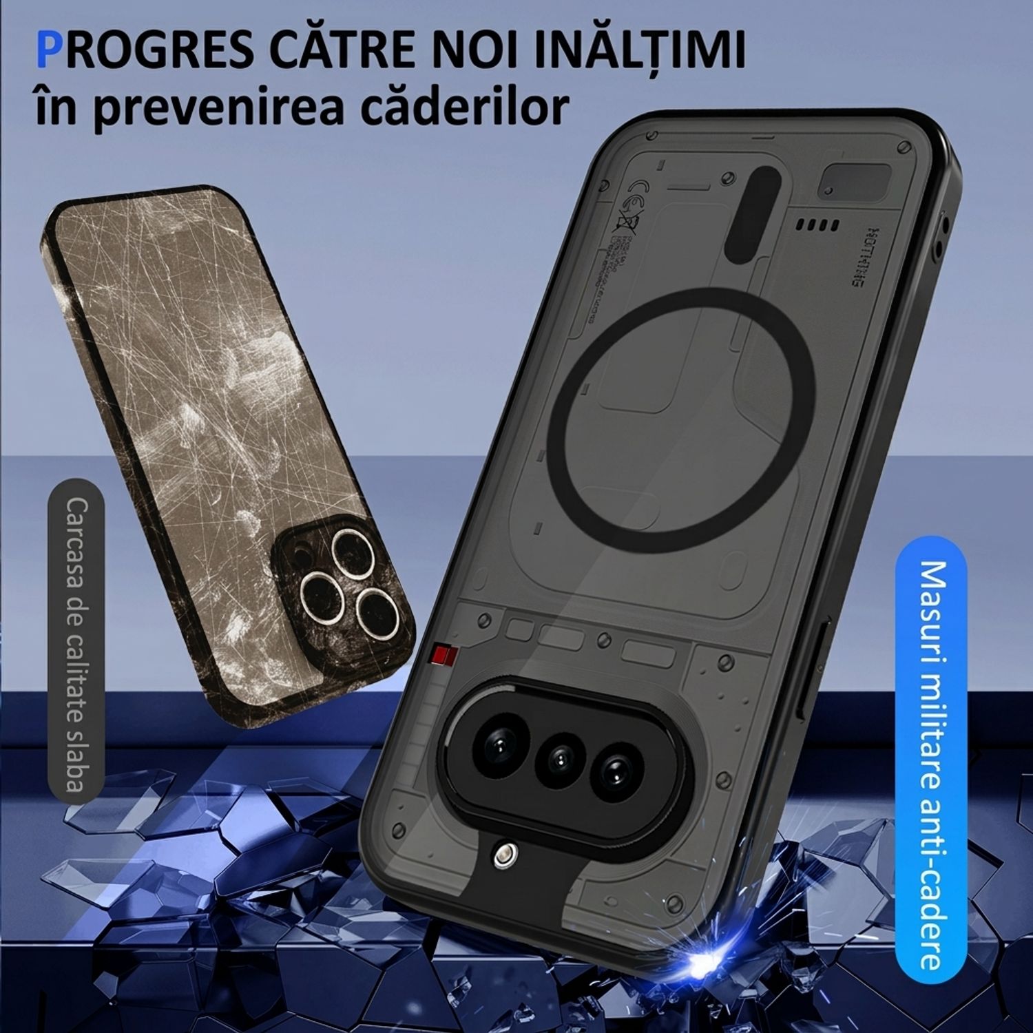 Husa pentru Nothing Phone 4a, Inel MagSafe Integrat, PC Mat Catifelat, Protectie Obiectiv, Rezistenta la Impact, Fixare Precisa, Negru Transparent