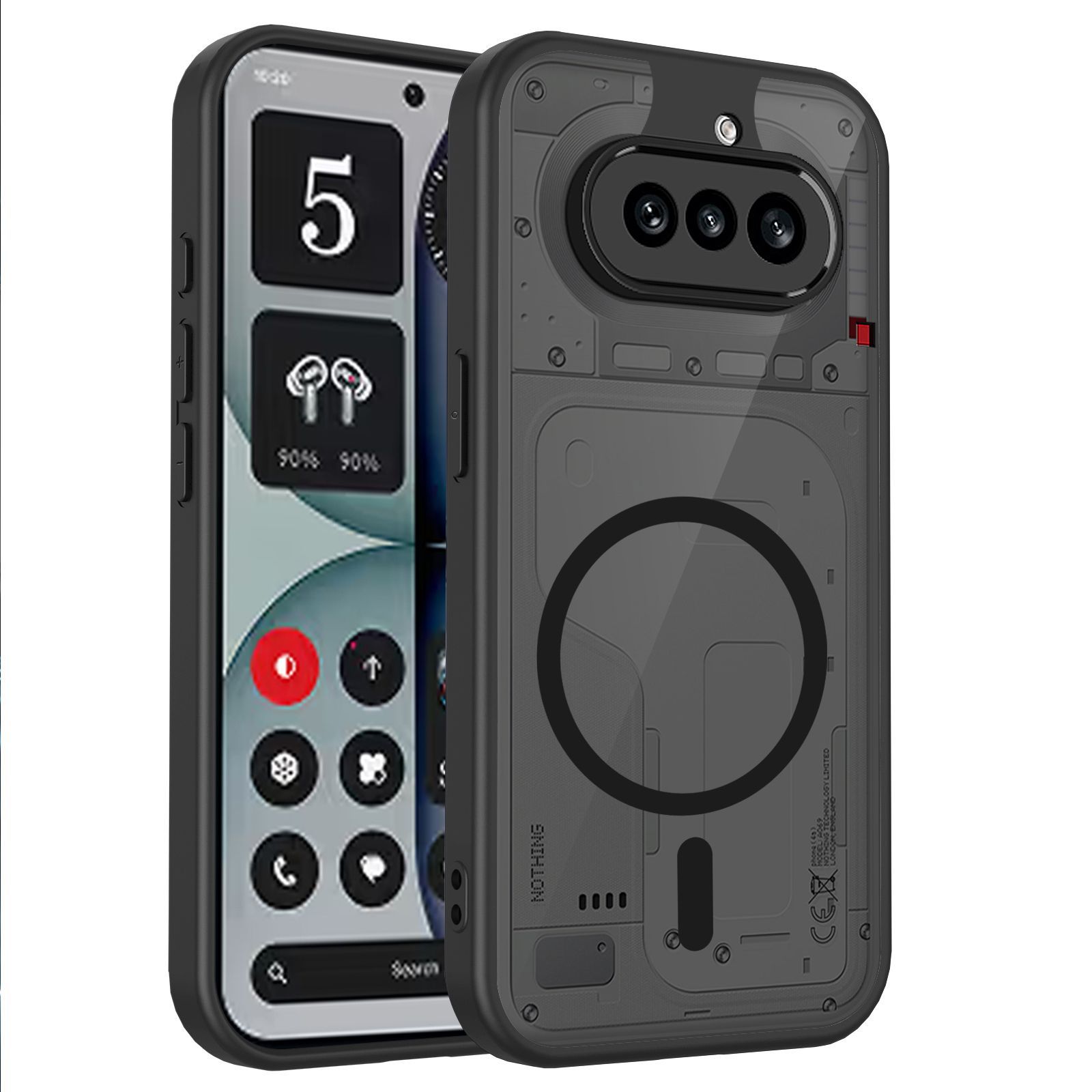 Husa pentru Nothing Phone 4a, Inel MagSafe Integrat, PC Mat Catifelat, Protectie Obiectiv, Rezistenta la Impact, Fixare Precisa, Negru Transparent