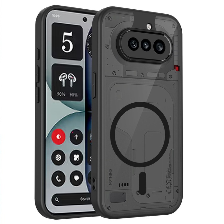 Husa pentru Nothing Phone 4a, Inel MagSafe Integrat, PC Mat Catifelat, Protectie Obiectiv, Rezistenta la Impact, Fixare Precisa, Negru Transparent