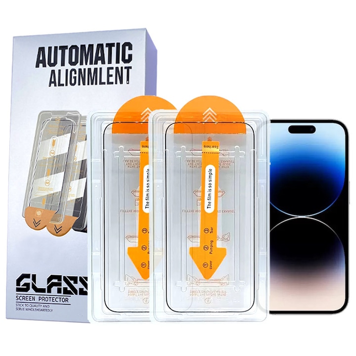 Folie de protectie pentru ecranul iPhone 17 pro, Set 2 bucati, cu kit de montare instantanee si functie automata de indepartare a prafului, fabricata din sticla temperata 9H, cu claritate super HD