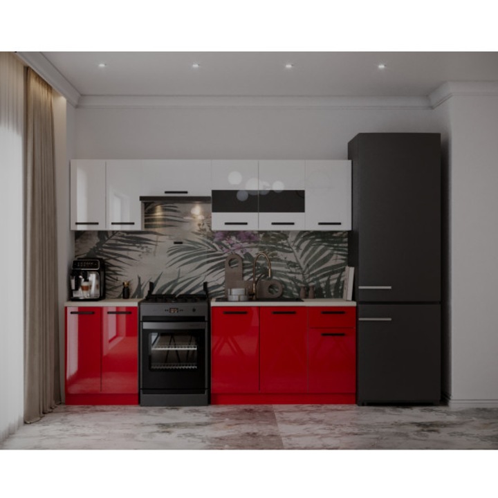 Bucatarie Daria, 240x60x200cm, Alb+Rosu