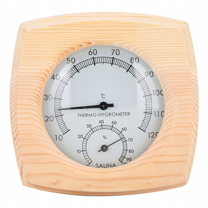 Termometru higrometru din lemn de brad pentru sauna, 13,2cm, masurare temperatura si umiditate