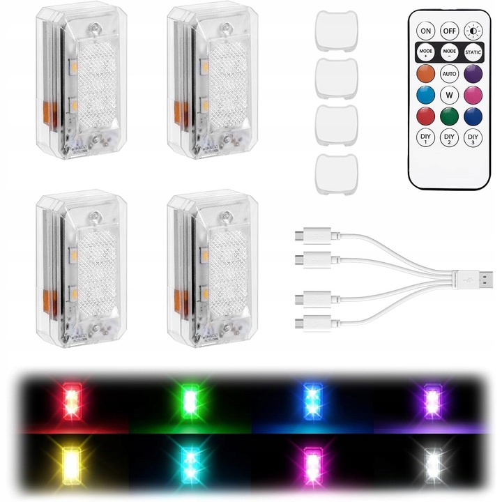 4 univerzális lámpa szett drónhoz, kerékpárhoz, motorkerékpárhoz, 8 szín, USB