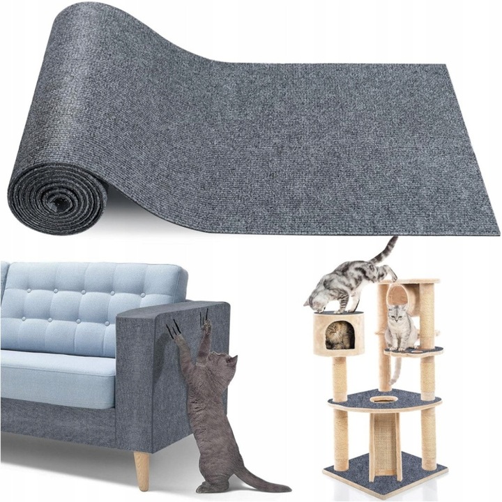 Covoras de zgariat pentru pisici, 200x40 cm, gri, material din fibra de poliester