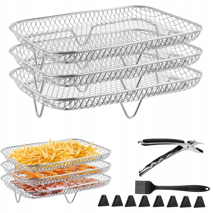 Wklad Ruszt 3pietrowy pentru Air Fryer Ninja, set accesorii bucatarie