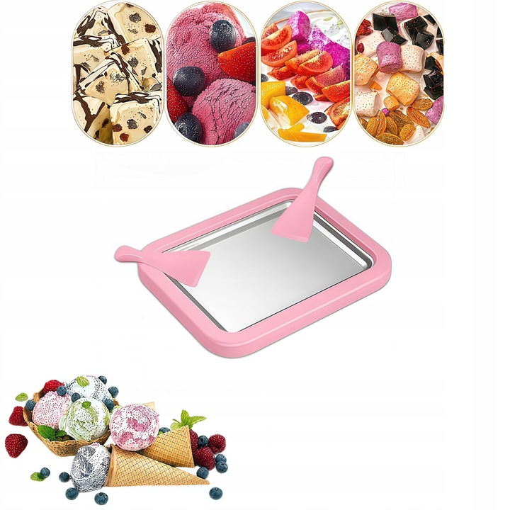 Masina de facut inghetata, set cu tava de congelare si spatule, roz, 22,5x17,5x4cm