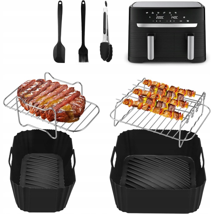 Set accesorii pentru friteuza, 12 piese, suporti, insertii