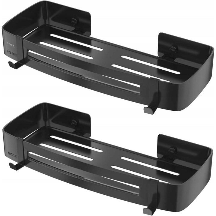 Fürdőszobai tartó, BOTC, 2 szintes rendszerező, rozsdamentes acél, rozsdaálló, fekete, 30x12x4.5 cm, komplett készlet