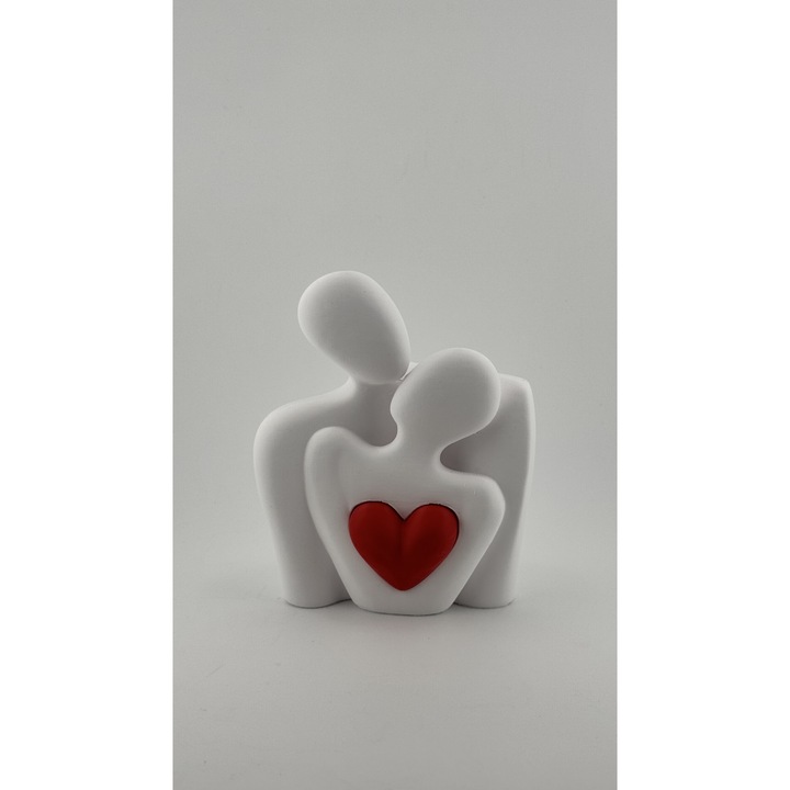 Figurina cuplu indragostiti, iFY, decor romantic, alb, cu inima rosie