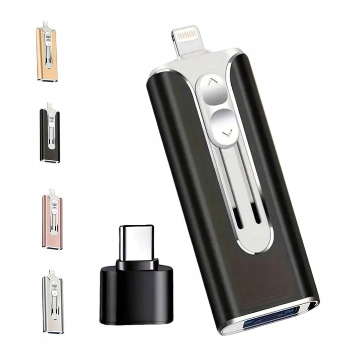 USB memória, 128 GB 3W1 USB 3.0 Micro-USB Lightning USB-C, FEKETE