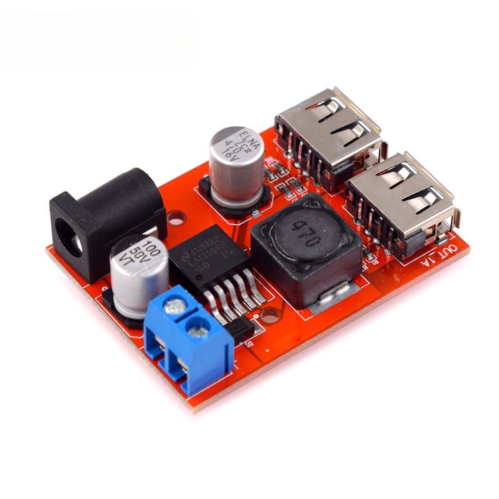Modul convertor DC-DC USB, 5V, 3A, 6-40V, 50x35x12mm