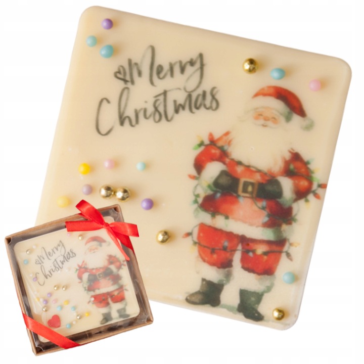 Ciocolata alba, Słodka Fanaberia, Mos Craciun, 45g, lucrata manual, cadou festiv, ambalaj rustic cu fereastra, gust natural de vanilie, editie speciala iarna