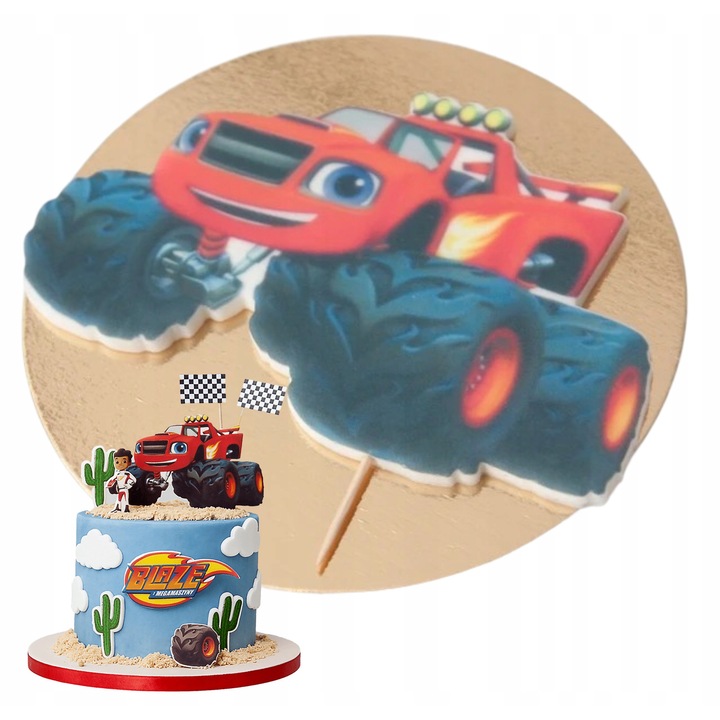 Figurina decorativa tort, Słodka Fanaberia, Masina Blaze, Realizata manual, Aspect artizanal, Decor comestibil, Ambalaj sigur, Design vibrant