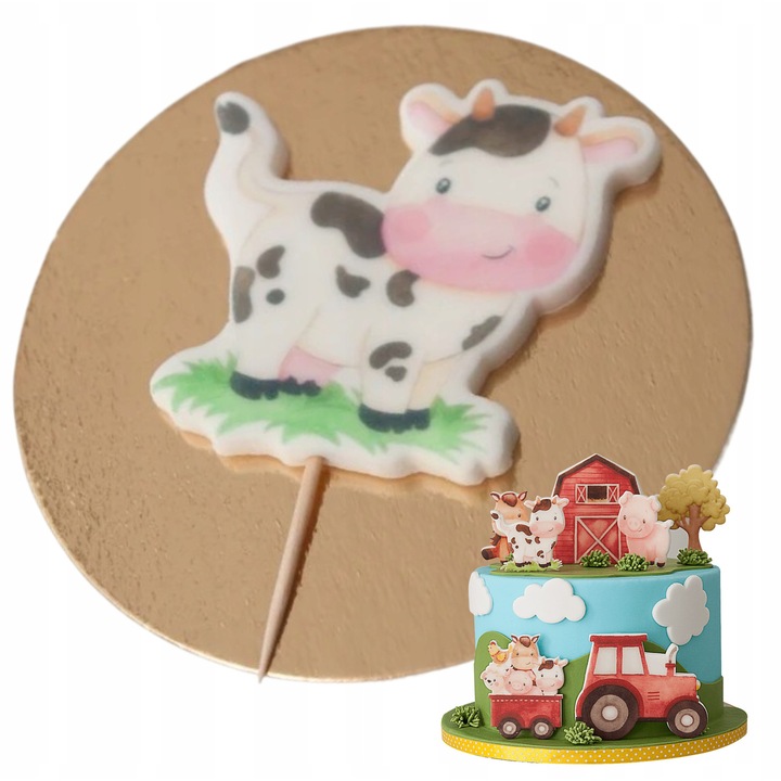 Figurina decorativa tort, Słodka Fanaberia, Model vacuta, Realizata manual, Aspect artizanal, Decor dulce, Ambalaj sigur, Design vesel