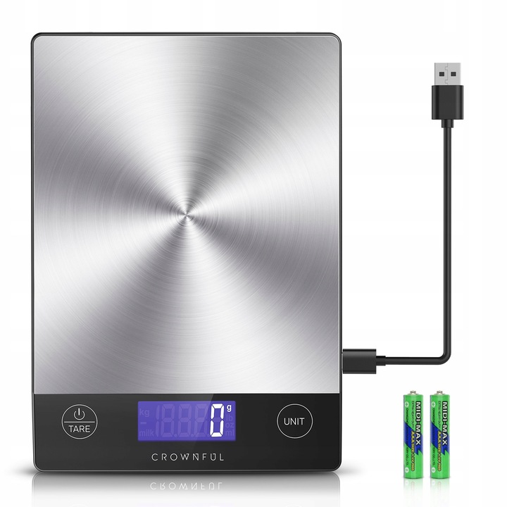Cantar de bucatarie CROWNFUL Waga Kuchenna Cyfrowa 15kg, Ladoware USB-C, afisaj LCD