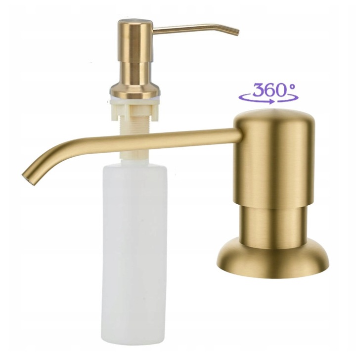 Dispenser de lichid pentru chiuveta, model din otel inoxidabil 304, finisaj aurit periat, capacitate 350 ml, montare usoara