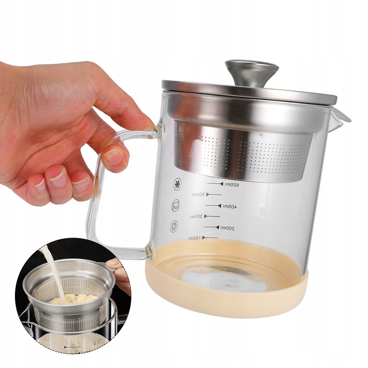 Separator de grasime cu filtru, 1200ml, sticla borosilicata, 17x17x12.2cm, transparent
