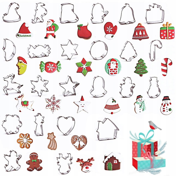 Set 24 forme prajituri tematice de Craciun, din otel inoxidabil, diverse forme, reutilizabile