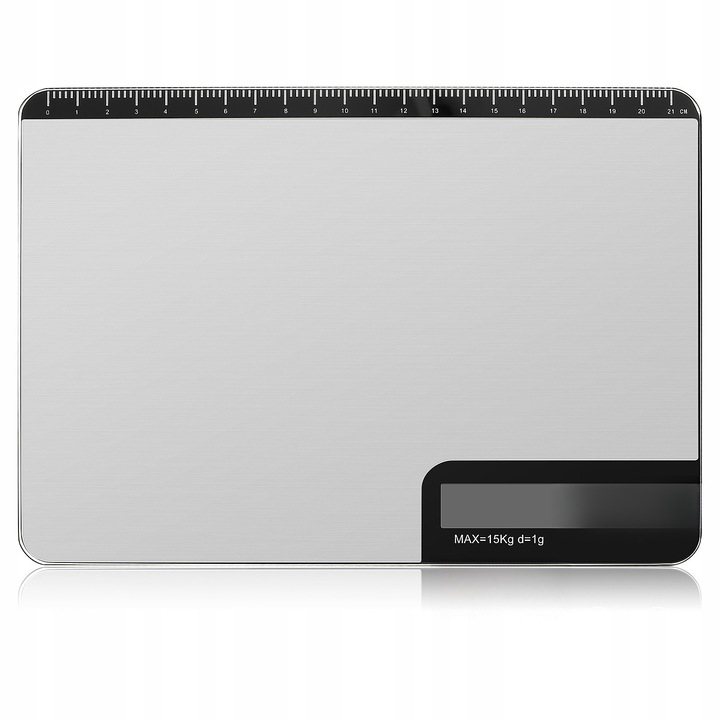Cantar de bucatarie digital, 15kg, functie Tare, 21cm, argintiu, 23x16x2cm