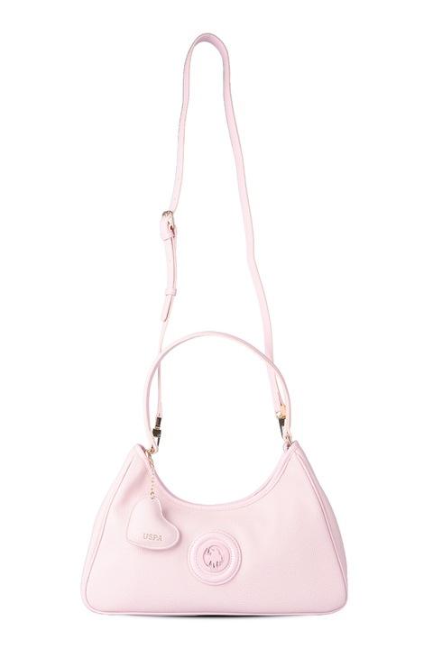 U.S. Polo Assn., Geanta de piele ecologica cu bareta de umar, Roz pastel