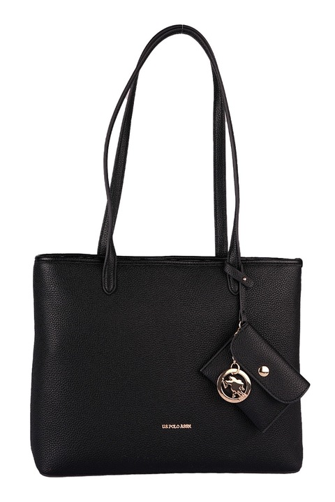 U.S. Polo Assn., Geanta tote cu fermoar si cu etui, Negru