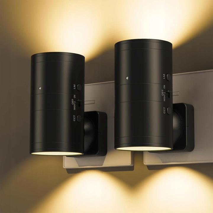 2 db LED fali lámpa készlet, 3W, 1800K-6000K, fekete, forgatható