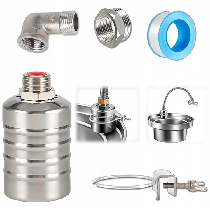 Supapa automata pentru rezervor de apa, inox, 1/2", argintiu