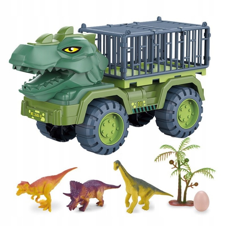 Set de jucarii cu vehicul de constructie Tyranozaur Rex, design realist, fara baterii, ABS, multicolor