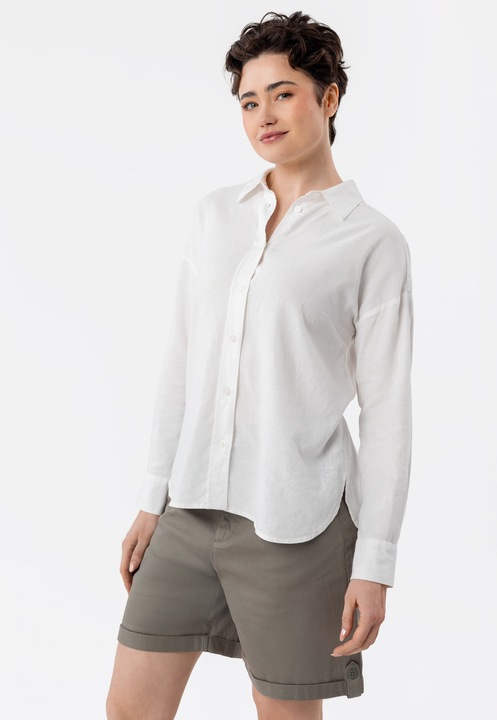 Camasa dama din in si viscoza, maneci lungi, comfort fit, spate mai lung, uni, Volcano K-Vehi, alb, Alb