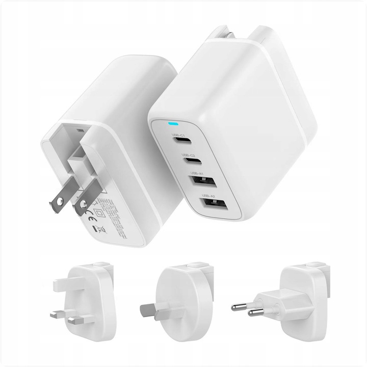 Voomy Y42 utazó adapter, 2 USB port, 2 USB-C port, fehér, 33x57x58mm