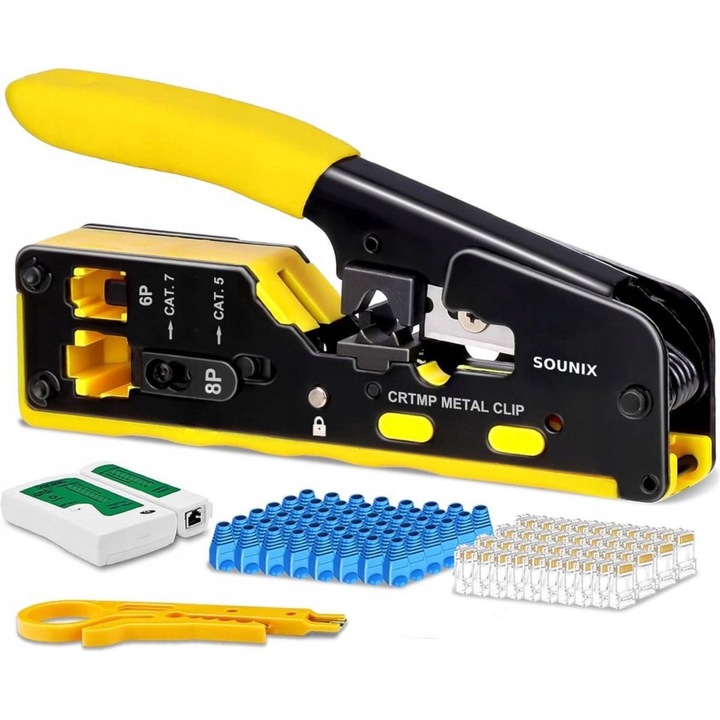 Set unelte pentru sertizare cabluri RJ45 Sounix, 3-in-1, multicolor