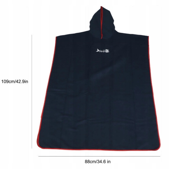 Poncho de schimb pentru surf, material din microfibra, culoare albastru inchis, dimensiuni 109x88cm