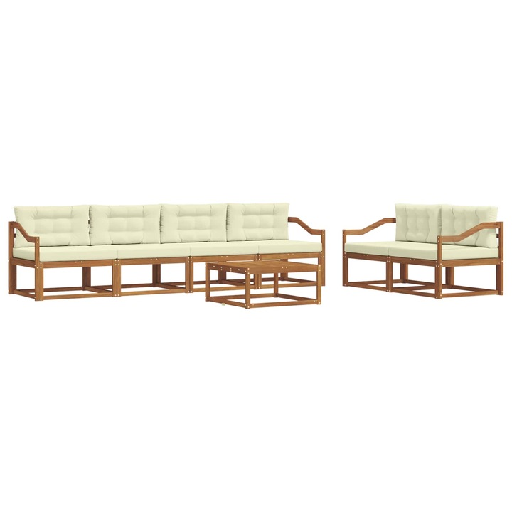 Set de canapele de exterior vidaXL, cu perna 7 pcs Natural si Crem