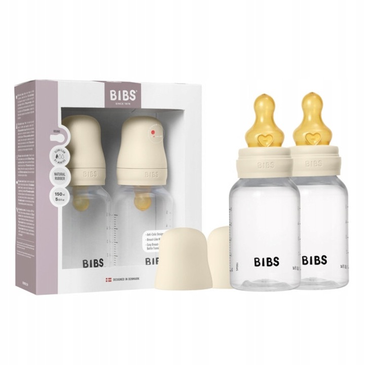 BIBS cumisüveg szett, 150 ml, kólikaellenes, természetes latex, bézs, 2 darab