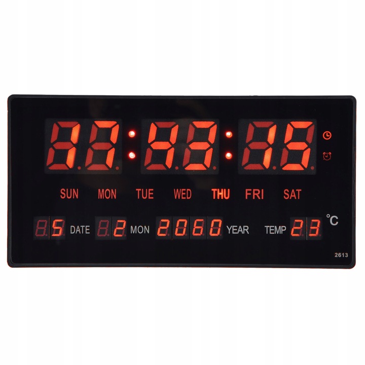 Ceas digital de perete LED, 27,5x13,6x2,7cm, multicolor, cu functie de data si temperatura