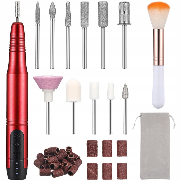 Aparat pentru manichiura-pedichiura, profesional, 11 burghie, 36 benzi abrazive, multicolor, cu acumulator, 7000-14000 rpm