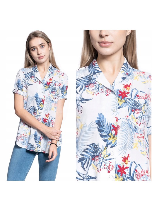 Дамска риза, Mustang, EDDA AOP BLOUSE, 100% естествен памук, Regular Fit кройка, мека и дишаща материя, модерен дизайн с цветен десен, закопчаване с копчета, идеална за всеки повод, размер 36 S, бял многоцветен