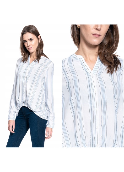 Дамска раирана риза, Mustang, EMMA STRIPE BLOUSE, 100% естествен памук, Regular Fit кройка, мека и дишаща материя, класически дизайн с линии, закопчаване с копчета, идеална за офис облекло, размер 36 S, бял
