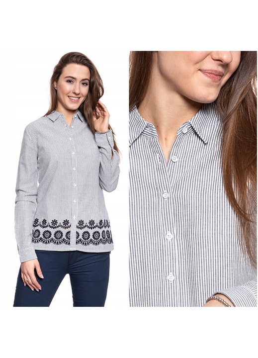 Camasa Dama In Dungi, Mustang, EMMA KC STRIPE, 100% Bumbac Natural, Croiala Regular Fit, Material Moale Si Respirabil, Design Clasic Cu Guler, Inchidere Nasturi, Ideala Pentru Tinute Casual, Marimea 36 S, Alb Gri Albastru