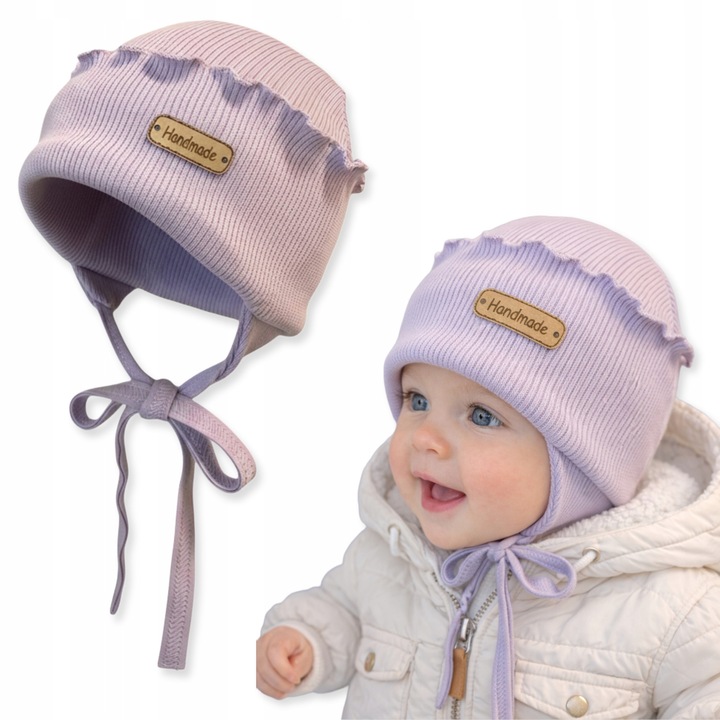 Caciula pentru bebelusi cu volanas, Dartomik, 36-38cm, bumbac, elastic, roz