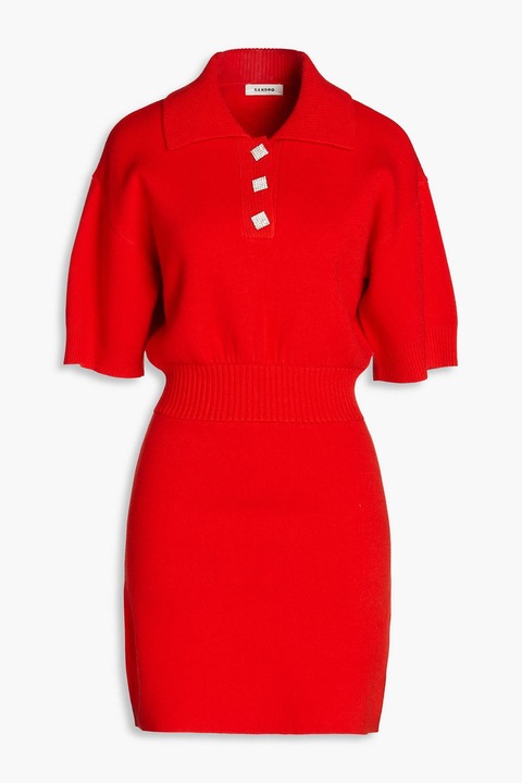 Rochie din amestec de lana, Sandro, nasturi decorativi, Rosu, 34