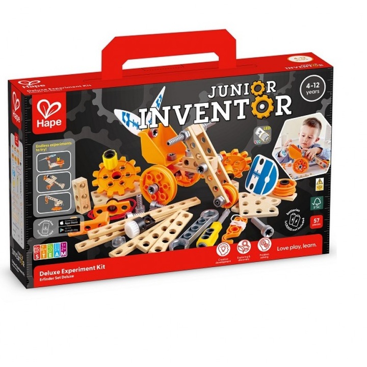Set constructie educativ Hape Junior Inventor Deluxe 57 piese