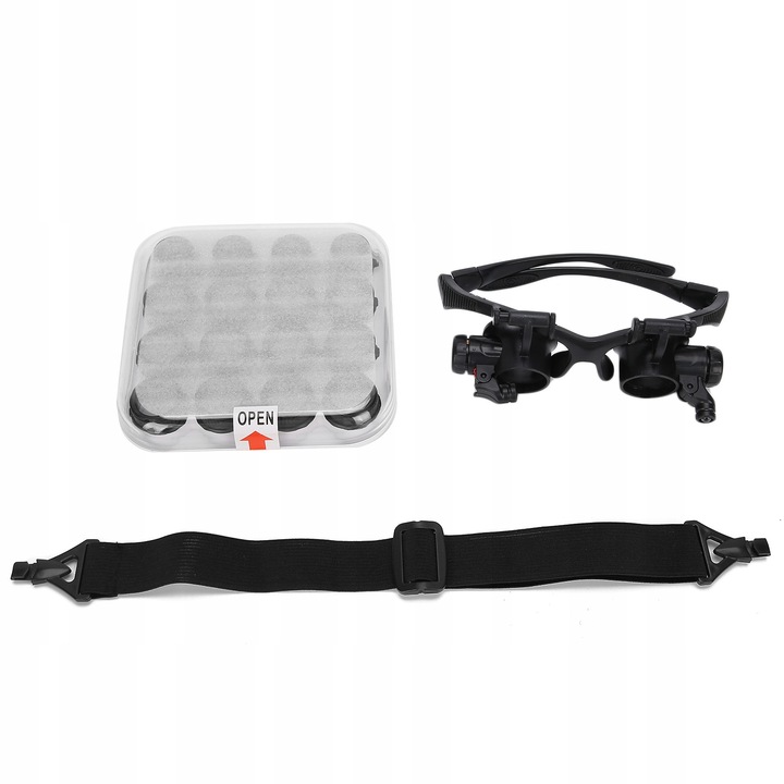 Lupa cu suport pe cap, marire 2,5X - 25X, 8 lentile interschimbabile, neagra, set complet