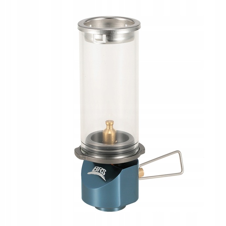 Lampa camping butan, constructie aluminiu, cu sticla securizata, argintie, dimensiuni 39x34x100mm, set cu husa de depozitare