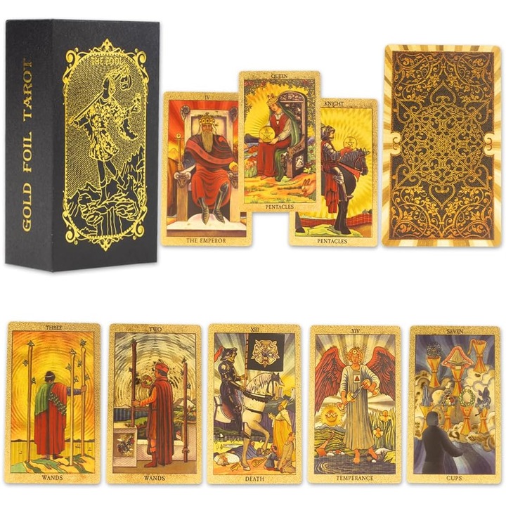 78 Carti Tarot Englezesti, Pentru Incepatori Si Profesionisti, Rezistente La Apa Si La Indoirii, Dimensiune 7x12 Cm, Cu Ghid Detaliat De Interpretare, Potrivite Pentru Meditatie Si Sanatate Emotionala