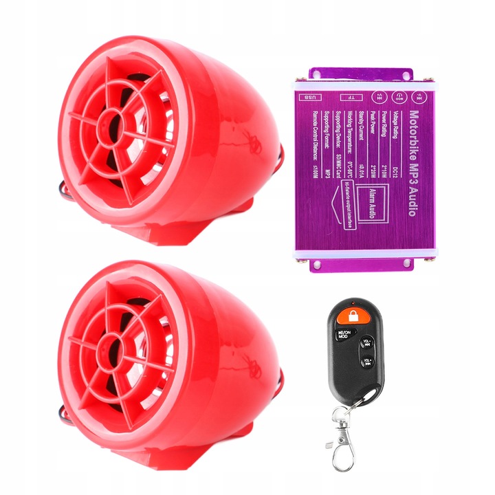 Set difuzoare alarma motocicleta, radio MP3, waterproof, Bluetooth, 2x20W
