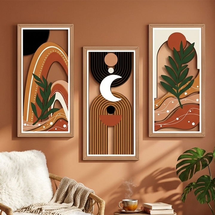 Set de 3 tablouri decorative Destello® panouri cu arta pentru perete, de tip Bohemian, Babilon, Multicolor, 40 x 20 cm