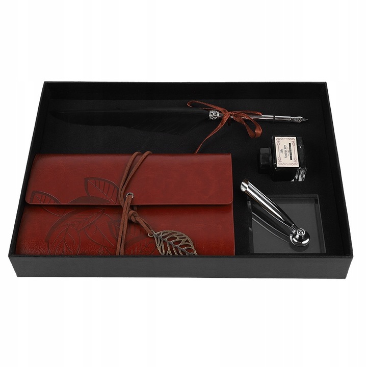 Set caiet din piele retro cu stilou, negru, 18,5x12,5cm
