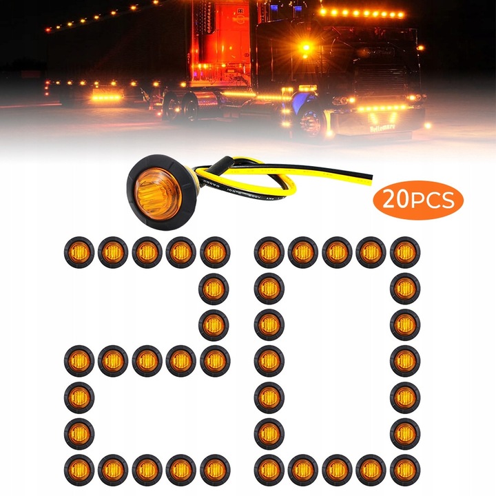 Set 20 Lampi Obrysate LED 3 SMD, 12V/24V, Pomaranjii, 3/4 inch